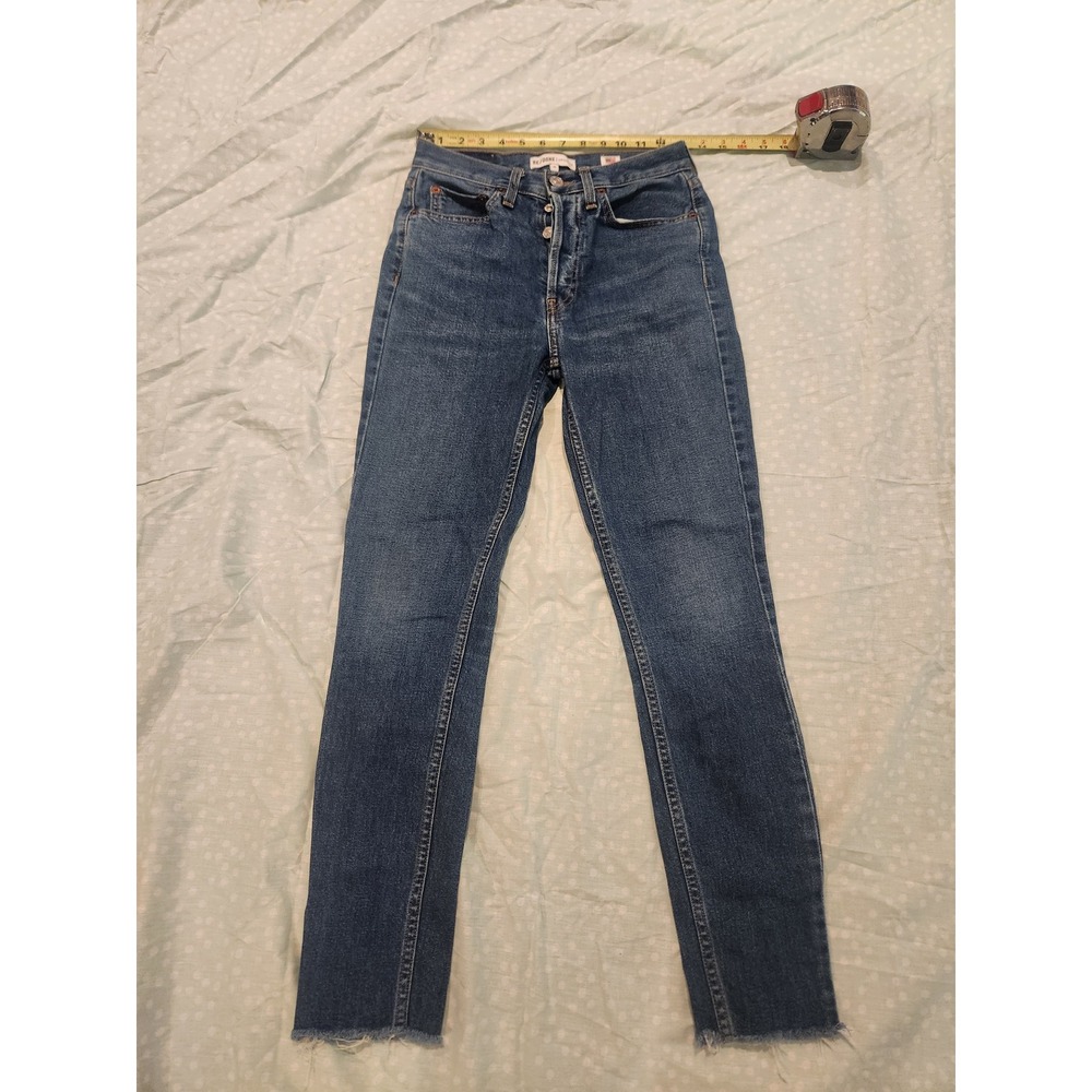 RE/DONE Originals High‎ Rise Skinny Jeans Medium Wash Raw Hem Button Fly Size 25